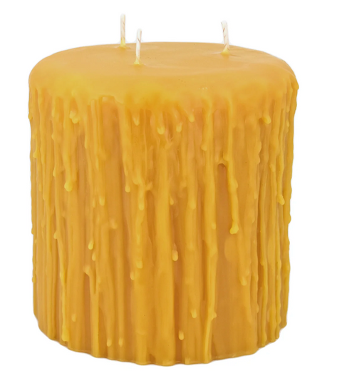 3 Wick Natural Beeswax Heritage Drip Pillar Candle