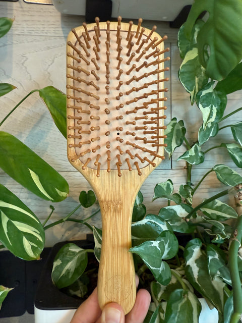 Bamboo Paddle Hairbrush with Eco Travel Pouch
